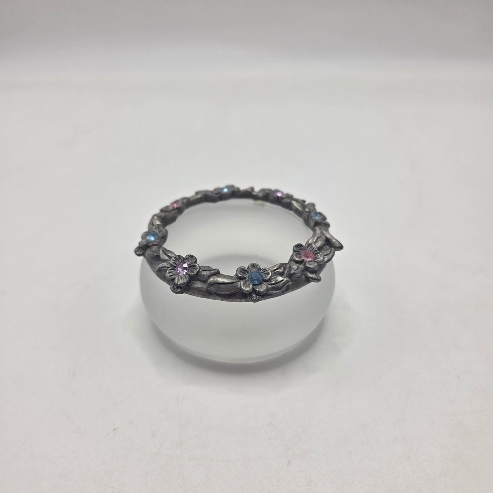 PartyLite Votive Holder Silver Floral Rhinestone Shabby Chic Frosted Orb